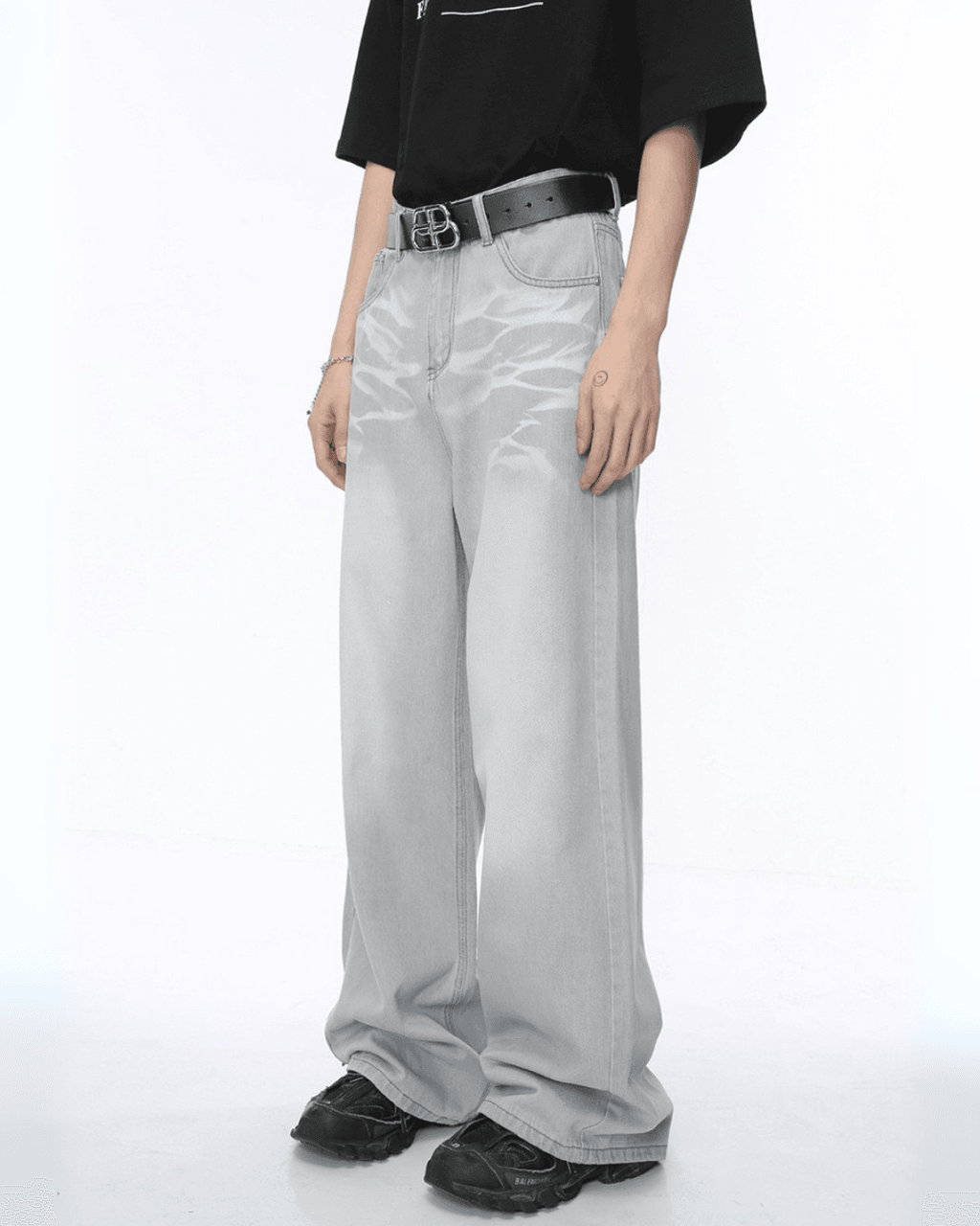 Street Crease Tie-Dyed Jeans - Color: Light Grey - DRIPIOT