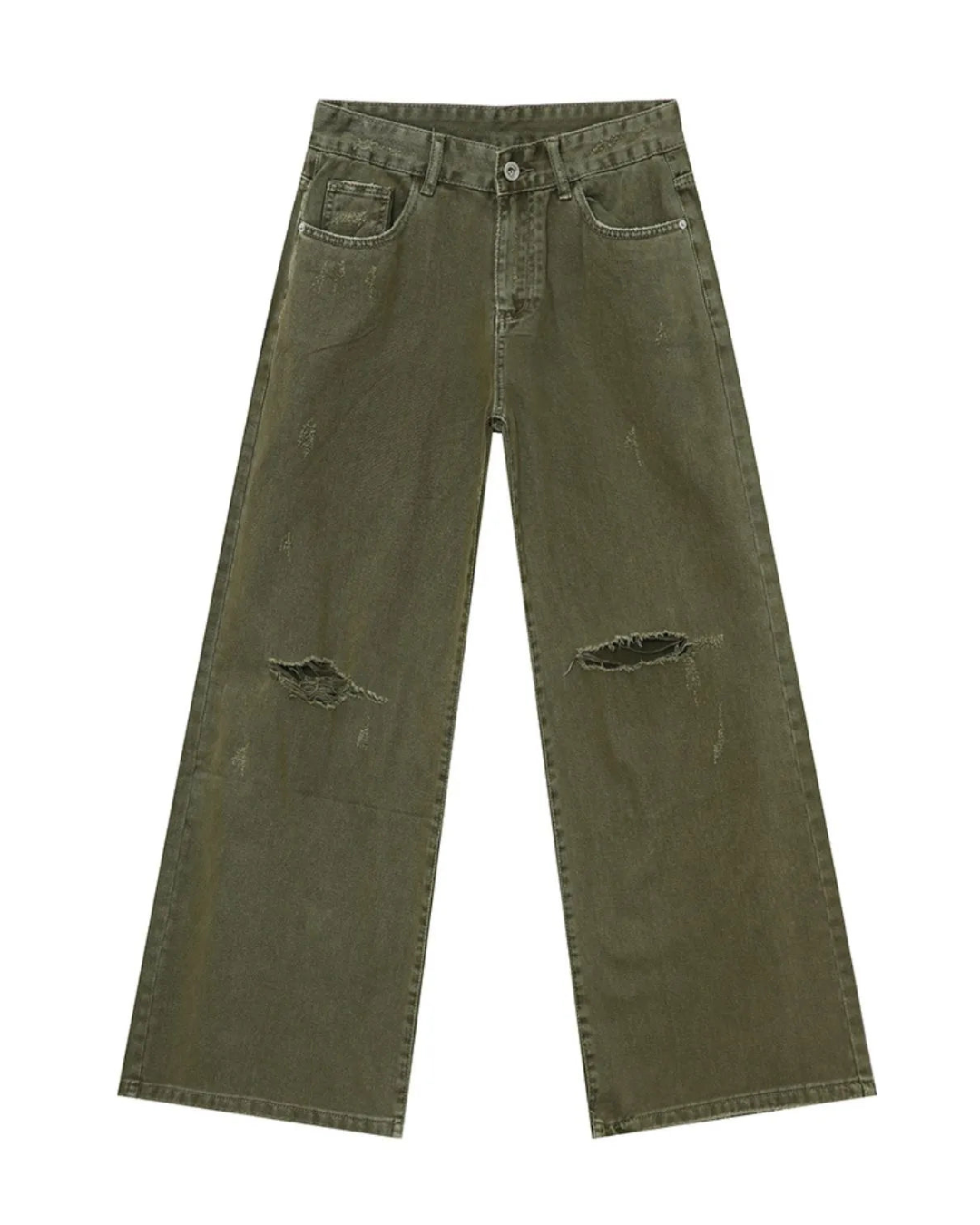 Solid Green Hole Jeans - Color: Green - DRIPIOT