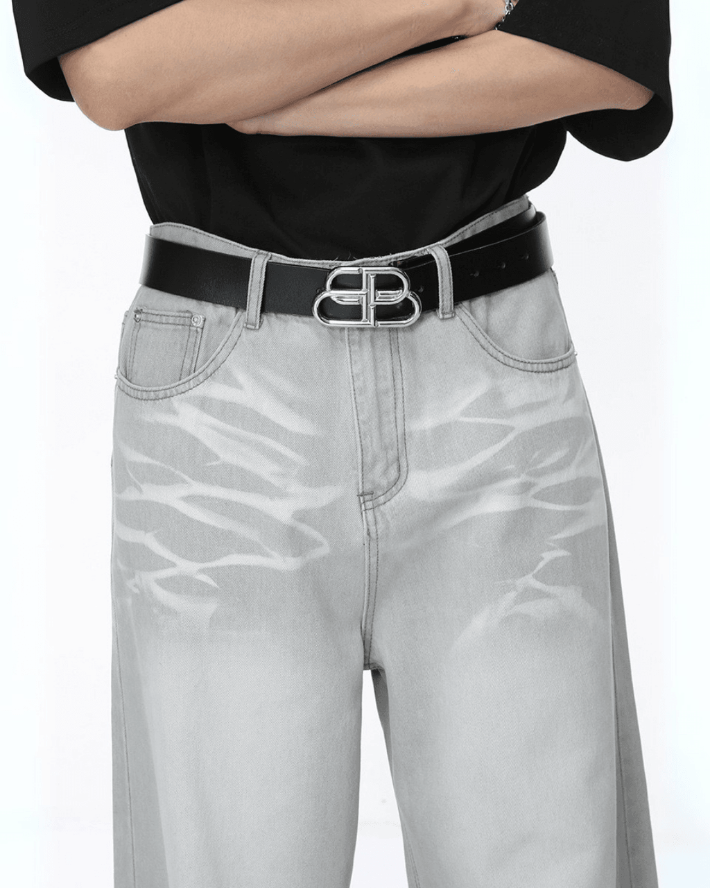 Street Crease Tie-Dyed Jeans - Color: Light Grey - DRIPIOT