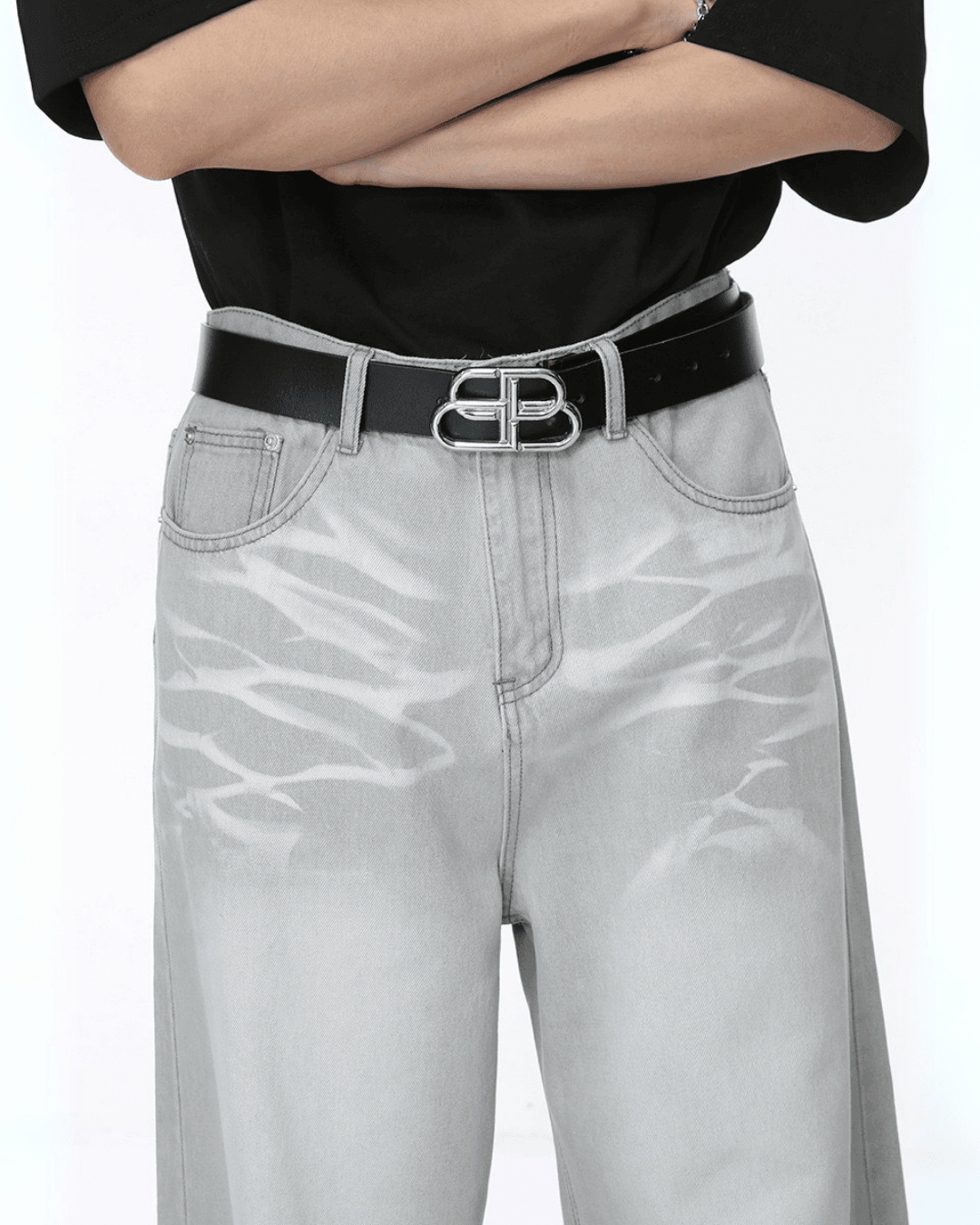 Street Crease Tie-Dyed Jeans - Color: Light Grey - DRIPIOT