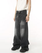 Washed Dark Loose Jeans - Color: Black Grey - DRIPIOT