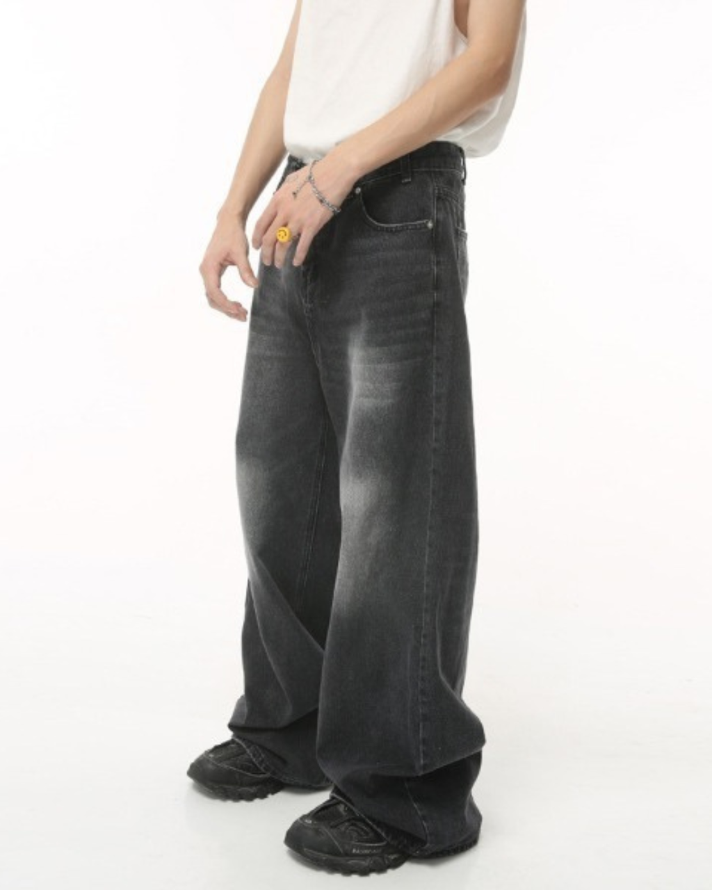Washed Dark Loose Jeans - Color: Black Grey - DRIPIOT