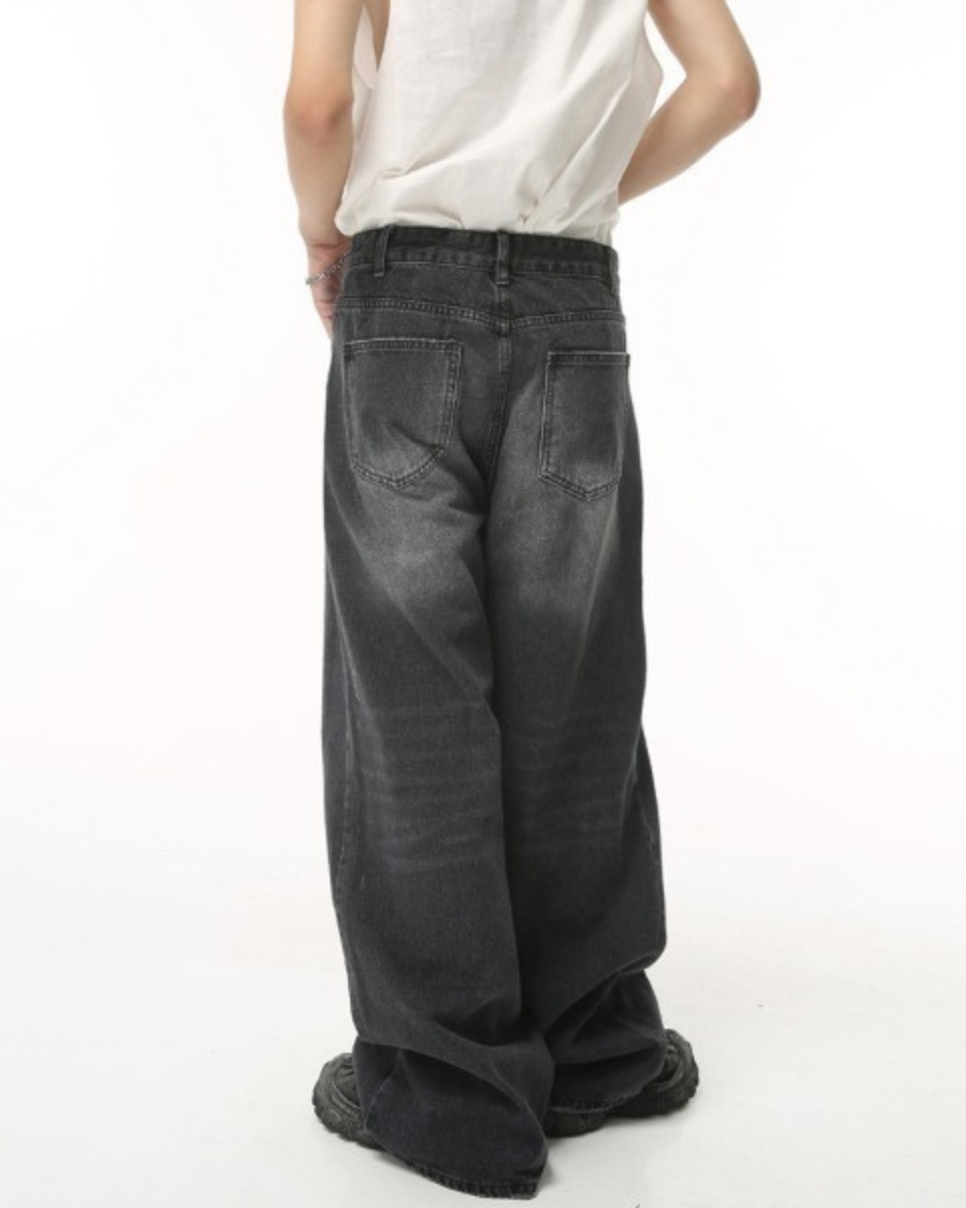 Washed Dark Loose Jeans - Color: Black Grey - DRIPIOT