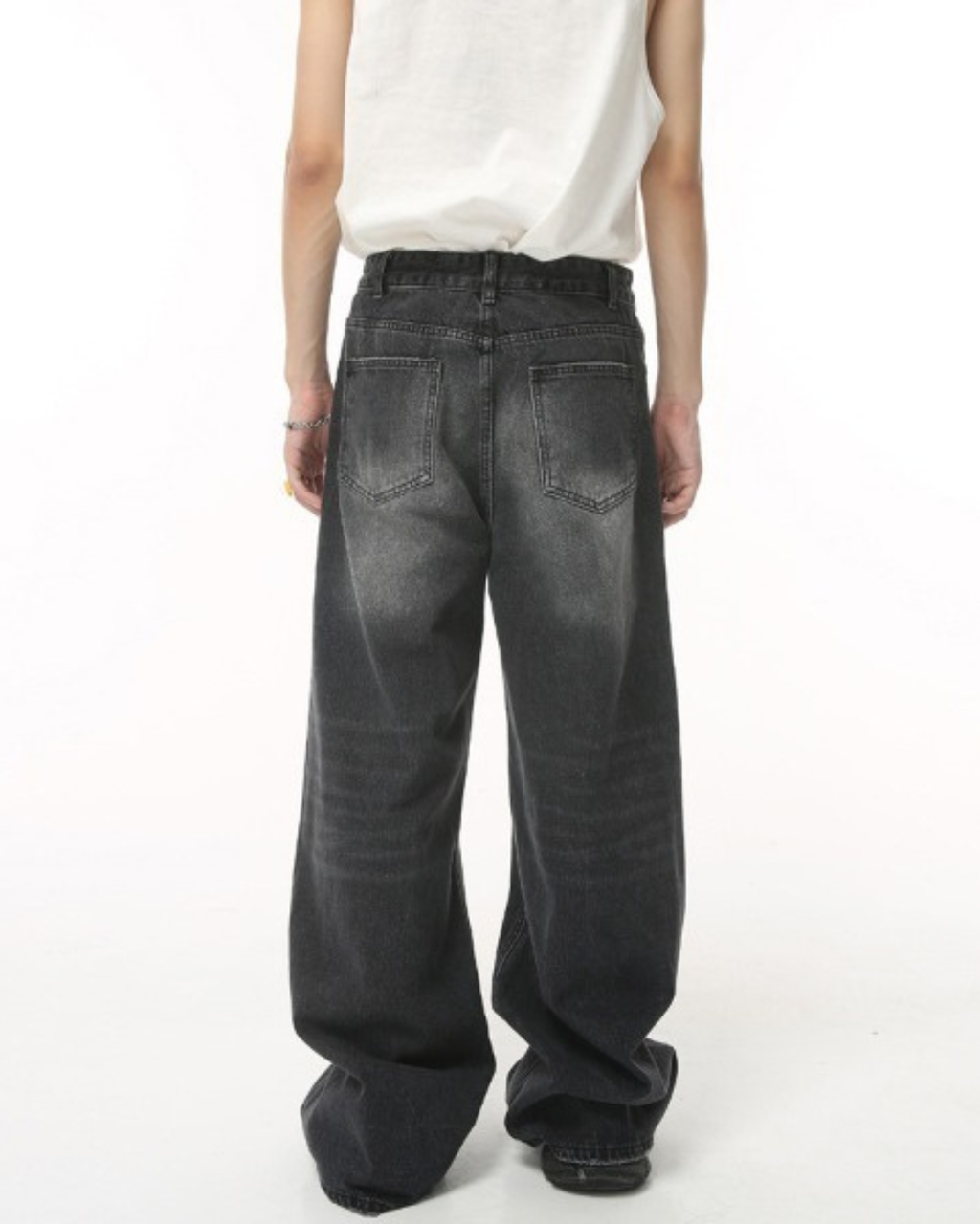Washed Dark Loose Jeans - Color: Black Grey - DRIPIOT
