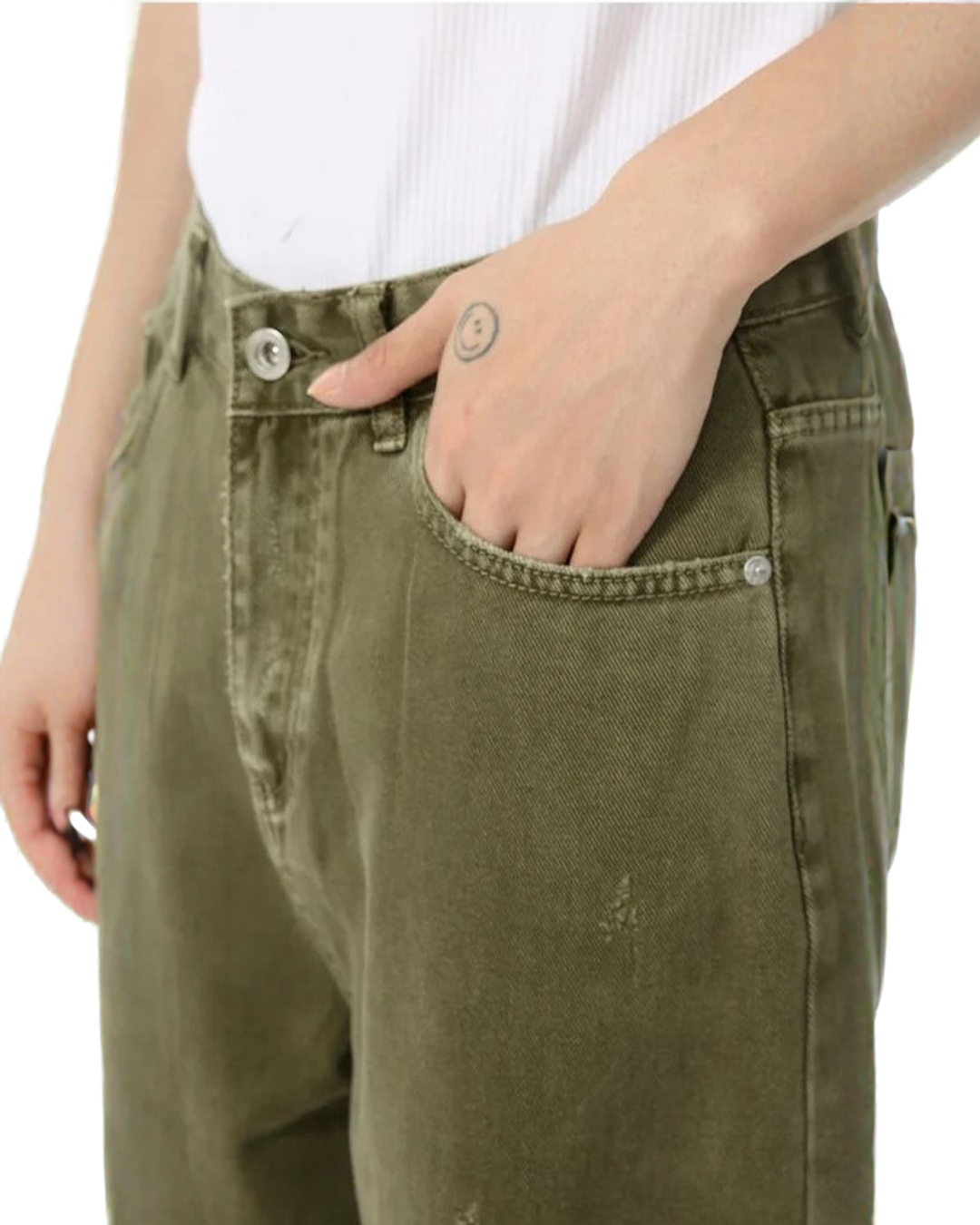 Solid Green Hole Jeans - Color: Green - DRIPIOT