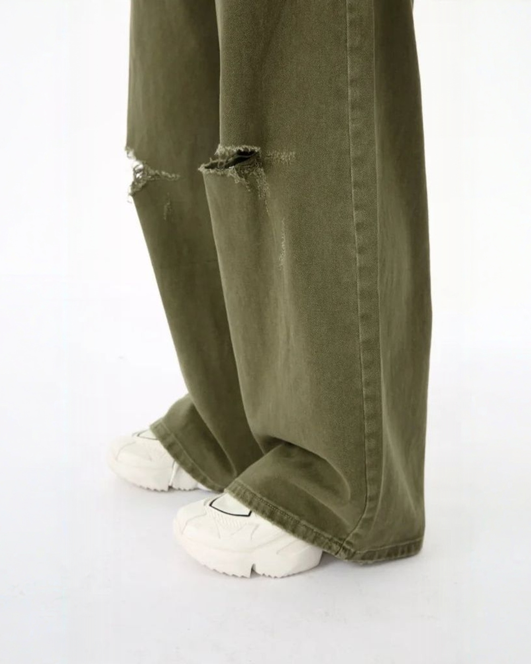Solid Green Hole Jeans - Color: Green - DRIPIOT