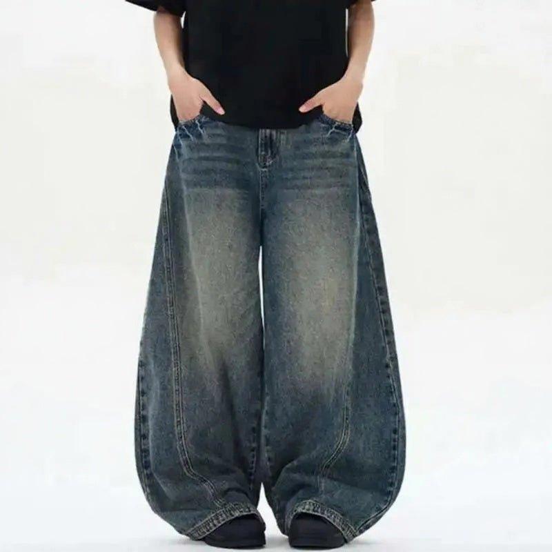 Tie Curved Baggy Jeans - DRIPIOT