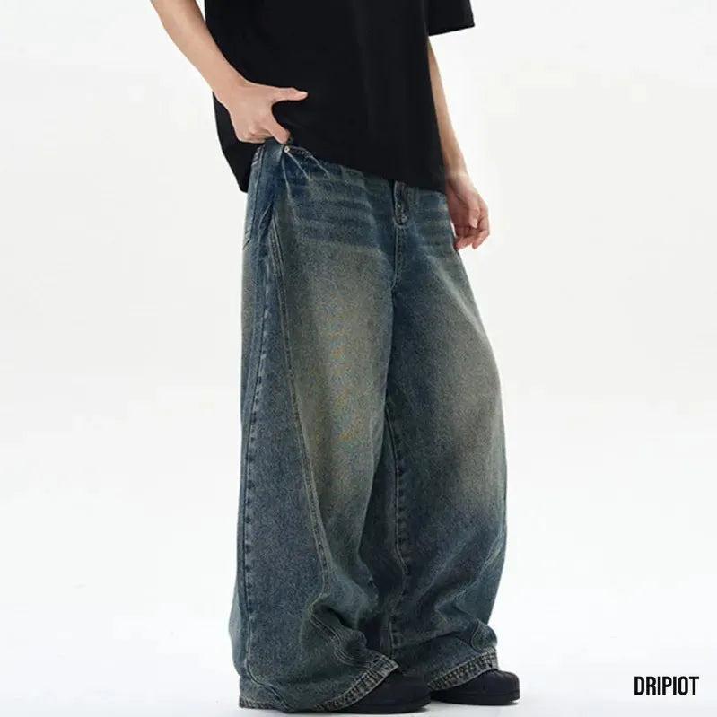 Tie Curved Baggy Jeans - DRIPIOT