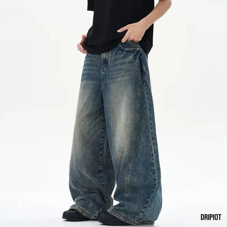 Tie Curved Baggy Jeans - DRIPIOT