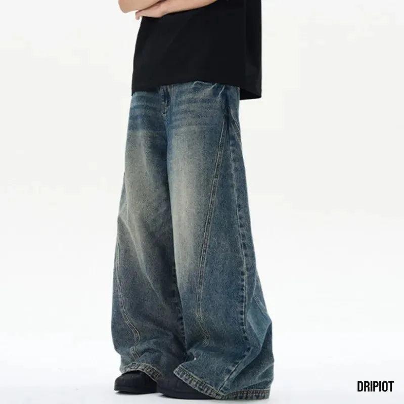 Tie Curved Baggy Jeans - DRIPIOT