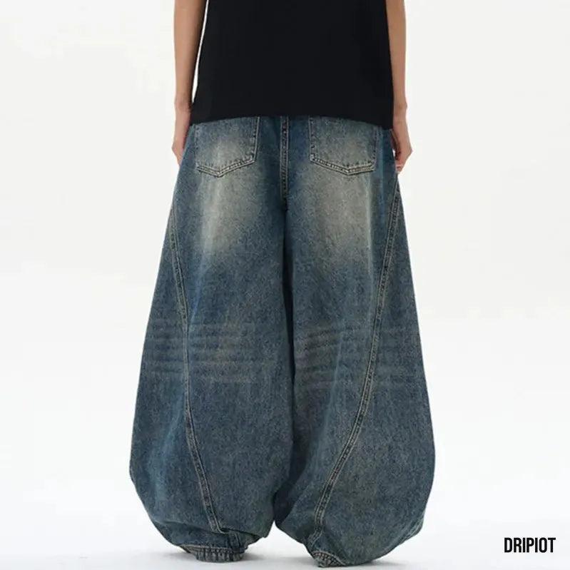 Tie Curved Baggy Jeans - DRIPIOT