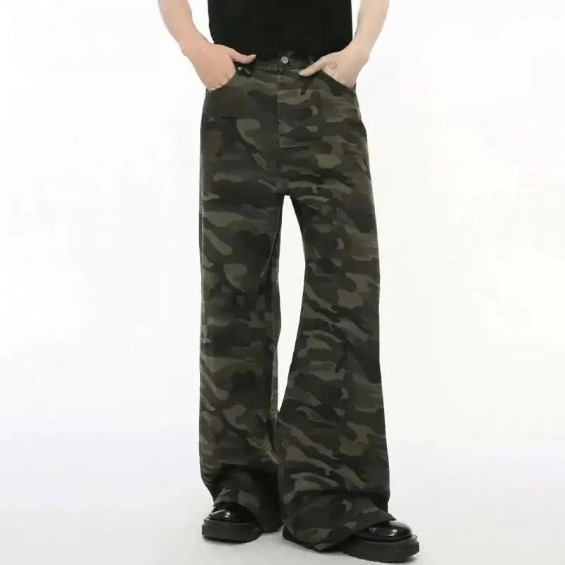 Washed Camo Loose Jeans - DRIPIOT