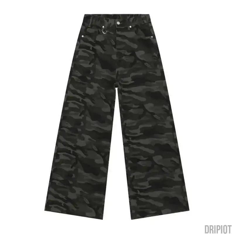 Washed Camo Loose Jeans - DRIPIOT