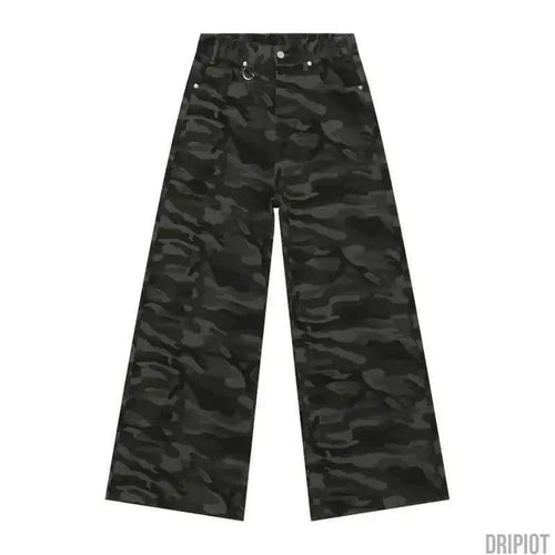 Washed Camo Loose Jeans - DRIPIOT