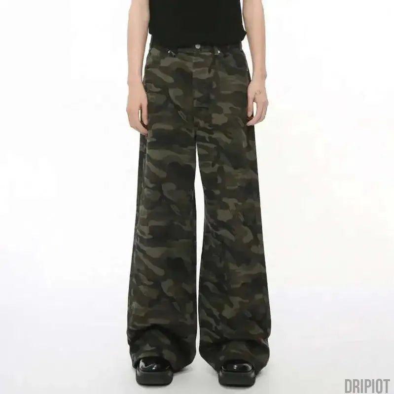 Washed Camo Loose Jeans - DRIPIOT