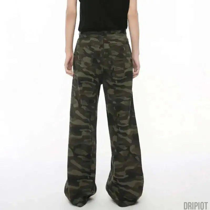Washed Camo Loose Jeans - DRIPIOT