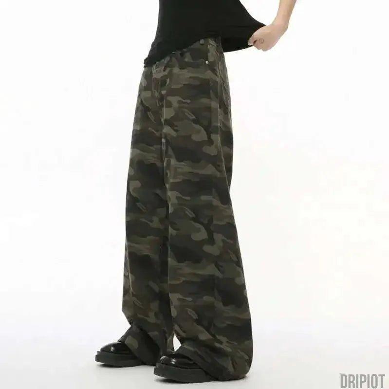 Washed Camo Loose Jeans - DRIPIOT