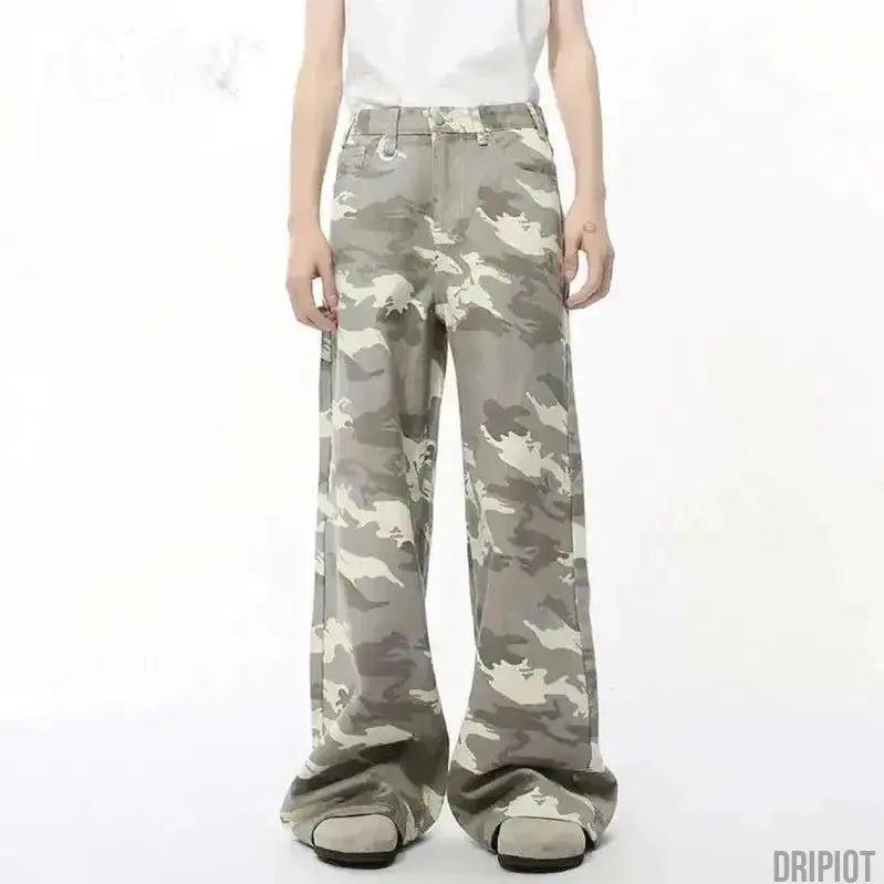 Washed Camo Loose Jeans - DRIPIOT