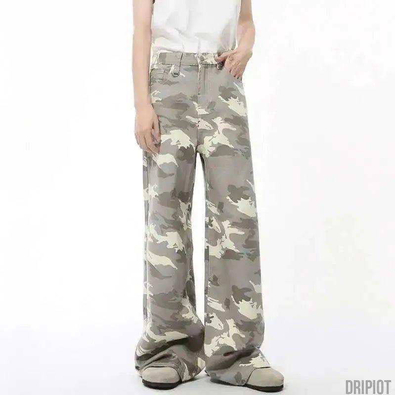 Washed Camo Loose Jeans - DRIPIOT