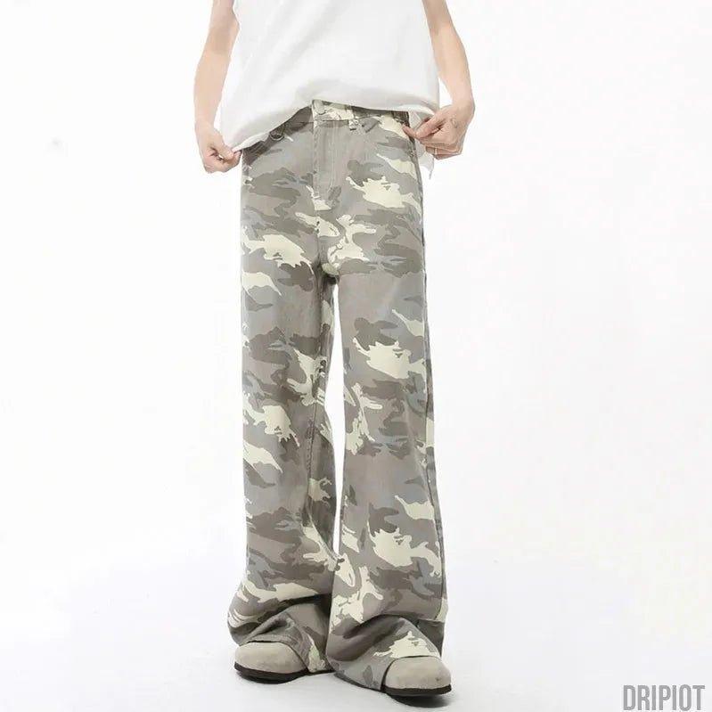 Washed Camo Loose Jeans - DRIPIOT
