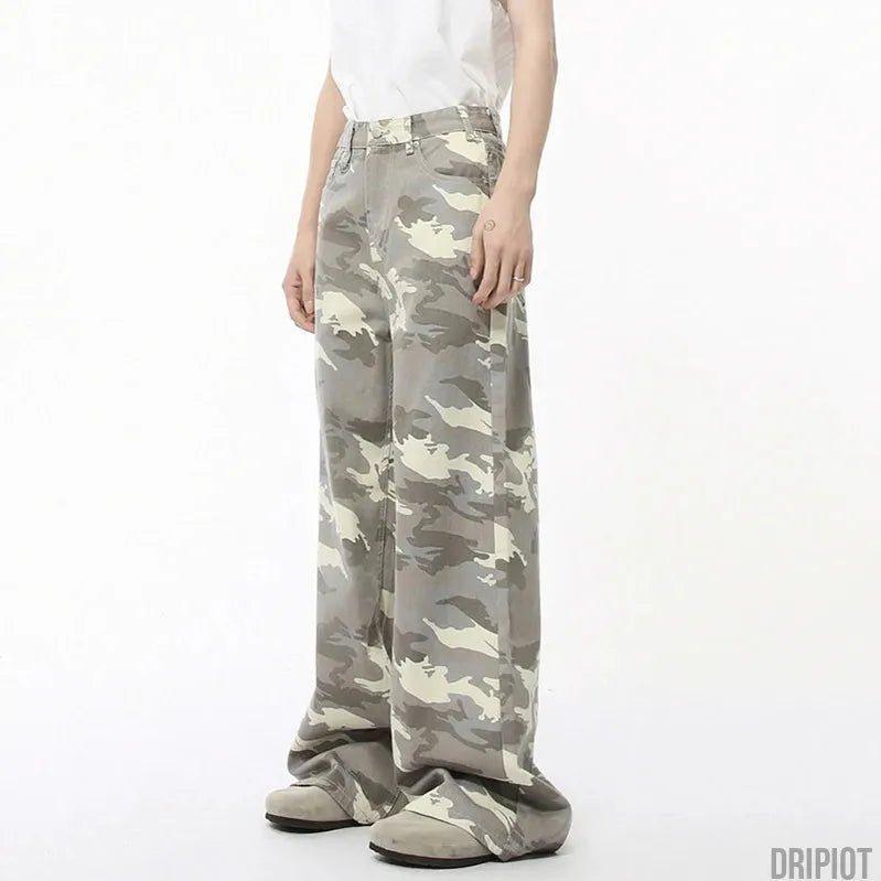 Washed Camo Loose Jeans - DRIPIOT