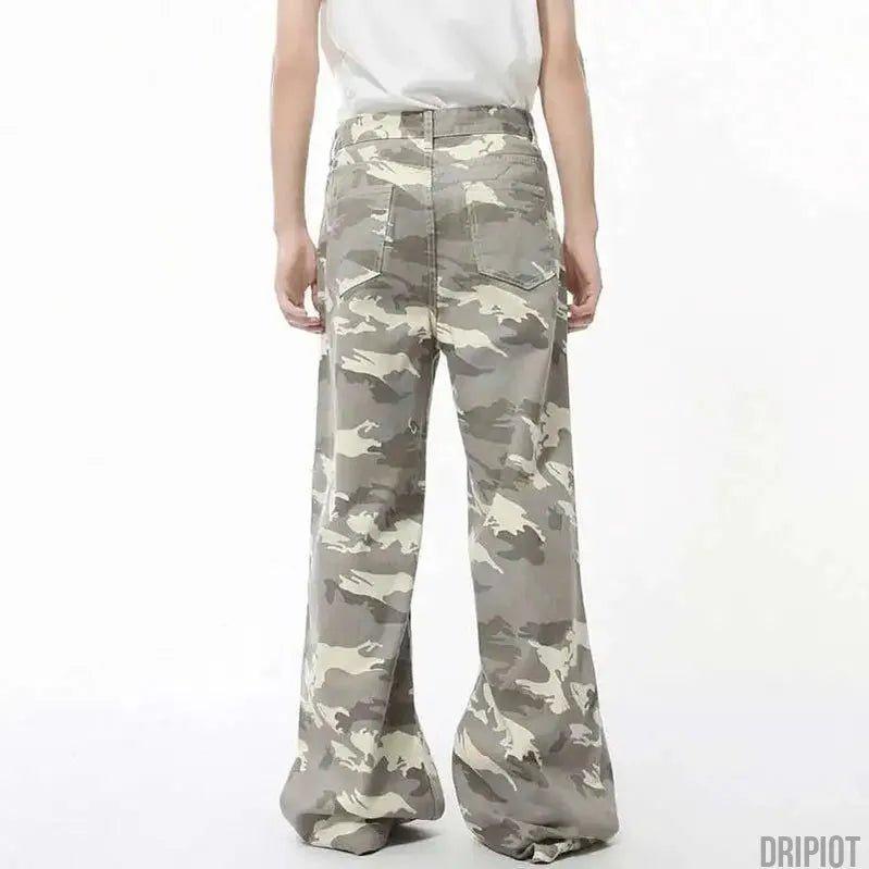Washed Camo Loose Jeans - DRIPIOT