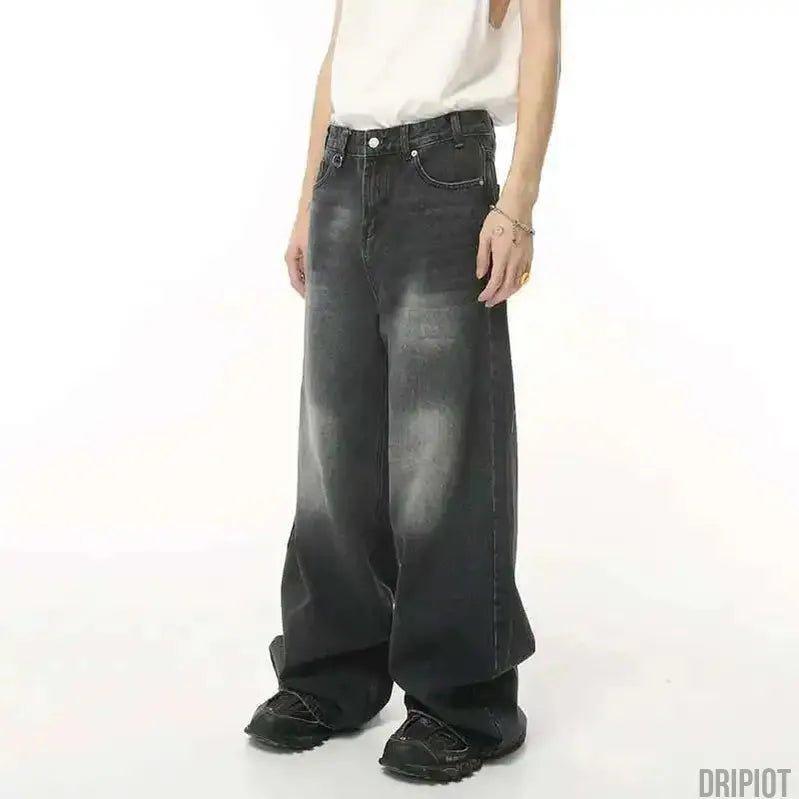 Washed Dark Loose Jeans - DRIPIOT