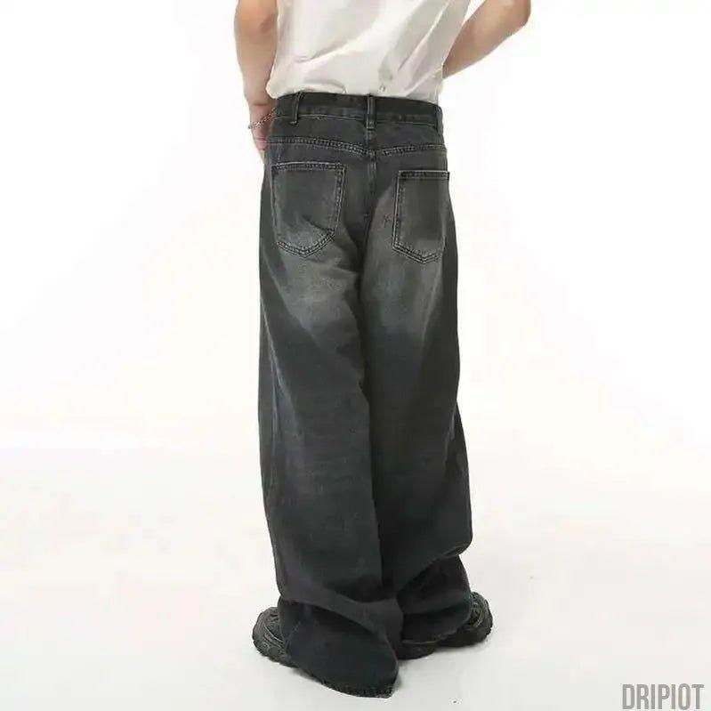 Washed Dark Loose Jeans - DRIPIOT