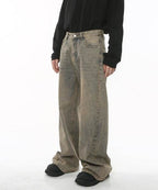 Chic Distressed Baggy Jeans - Color: Beige - DRIPIOT