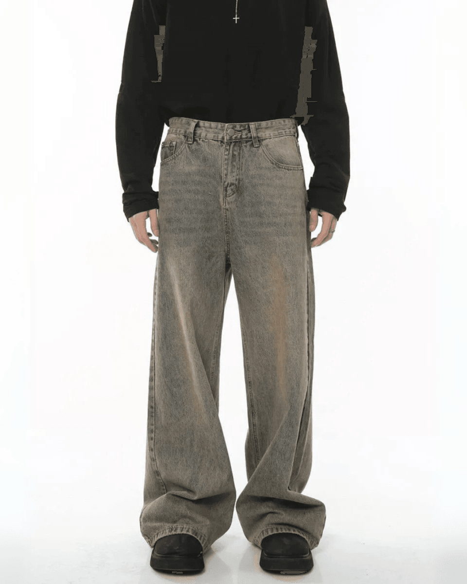 Chic Distressed Baggy Jeans - Color: Beige - DRIPIOT