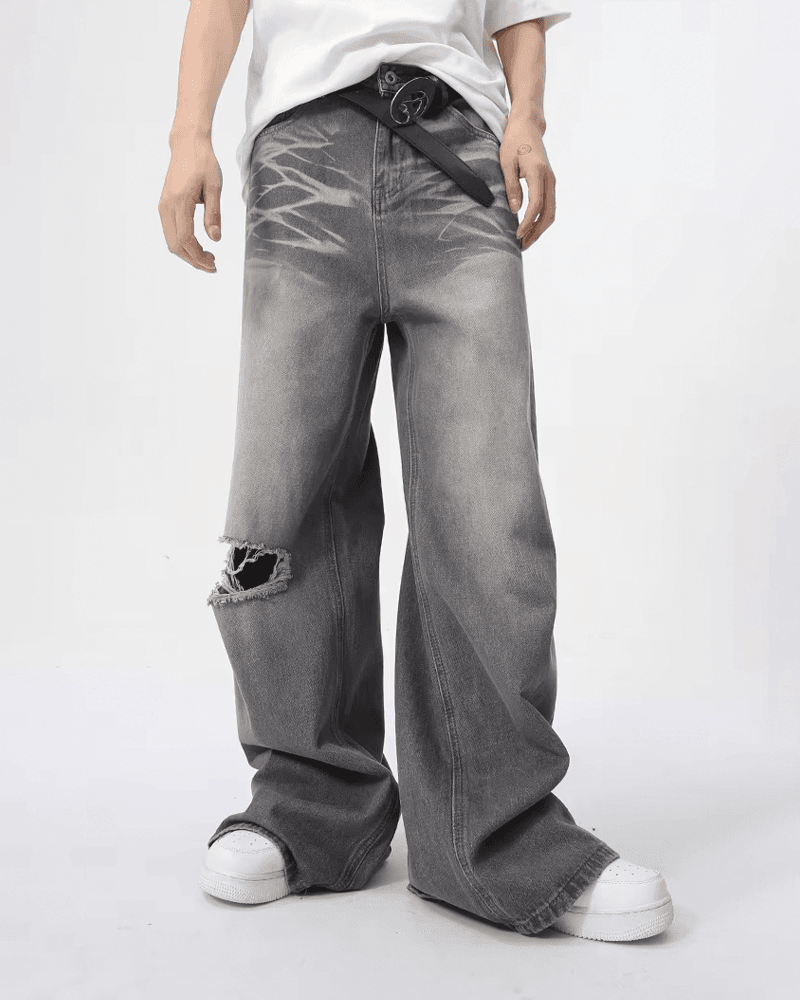 Contrast Wide Denim Jeans - Color: Gray - DRIPIOT