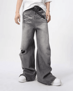 Contrast Wide Denim Jeans - Color: Gray - DRIPIOT