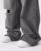 Contrast Wide Denim Jeans - Color: Gray - DRIPIOT
