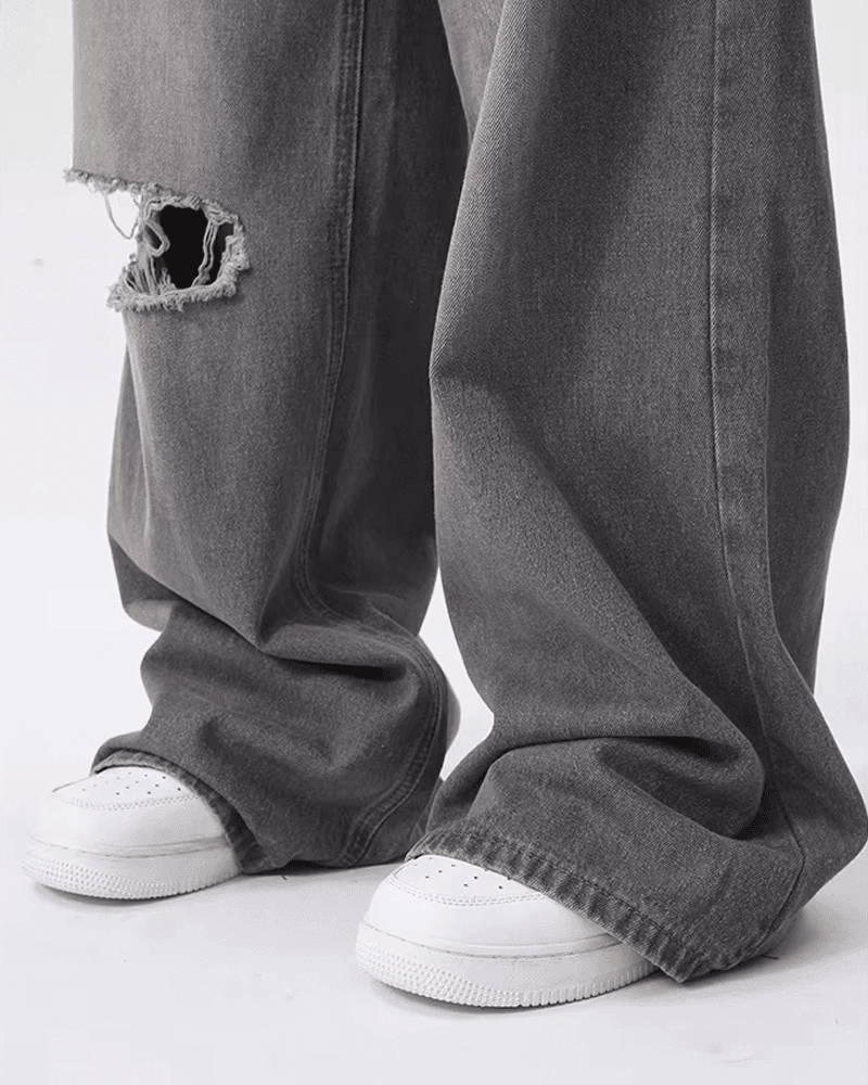 Contrast Wide Denim Jeans - Color: Gray - DRIPIOT