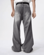 Contrast Wide Denim Jeans - Color: Gray - DRIPIOT
