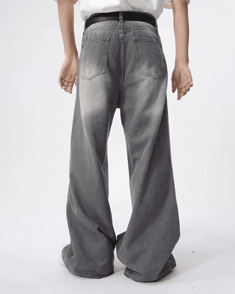 Contrast Wide Denim Jeans - Color: Gray - DRIPIOT