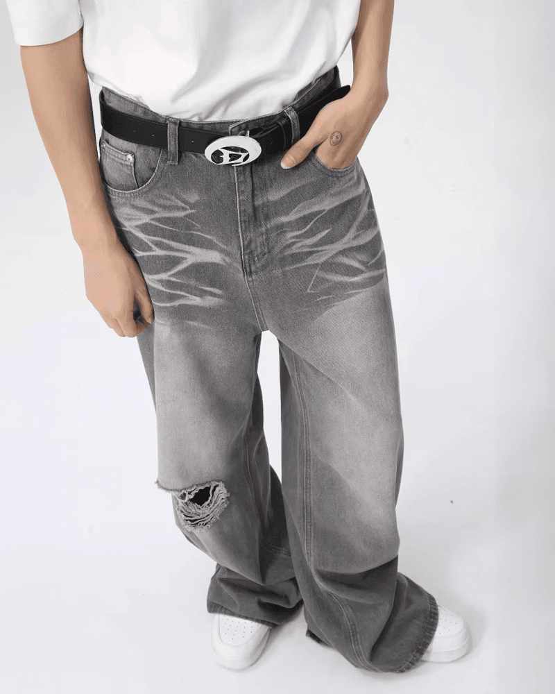 Contrast Wide Denim Jeans - Color: Gray - DRIPIOT