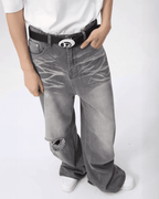 Contrast Wide Denim Jeans - Color: Gray - DRIPIOT