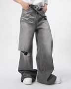 Contrast Wide Denim Jeans - Color: Gray - DRIPIOT