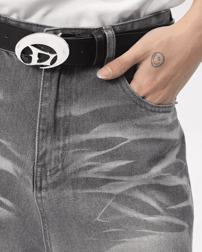 Contrast Wide Denim Jeans - Color: Gray - DRIPIOT