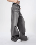 Contrast Wide Denim Jeans - Color: Gray - DRIPIOT