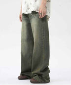 Denim Wide Casual Jeans - Color: Retro Cyan - DRIPIOT