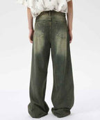 Denim Wide Casual Jeans - Color: Retro Cyan - DRIPIOT