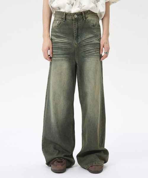 Denim Wide Casual Jeans - Color: Retro Cyan - DRIPIOT