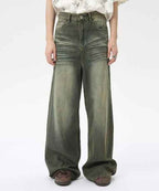 Denim Wide Casual Jeans - Color: Retro Cyan - DRIPIOT