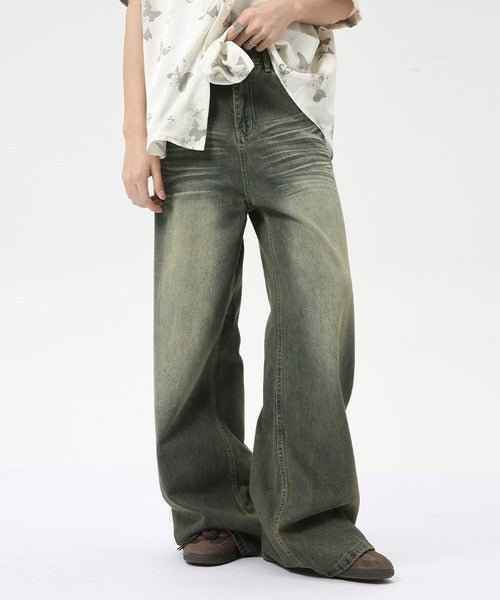 Denim Wide Casual Jeans - Color: Retro Cyan - DRIPIOT