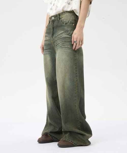 Denim Wide Casual Jeans - Color: Retro Cyan - DRIPIOT