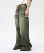Denim Wide Casual Jeans - Color: Retro Cyan - DRIPIOT