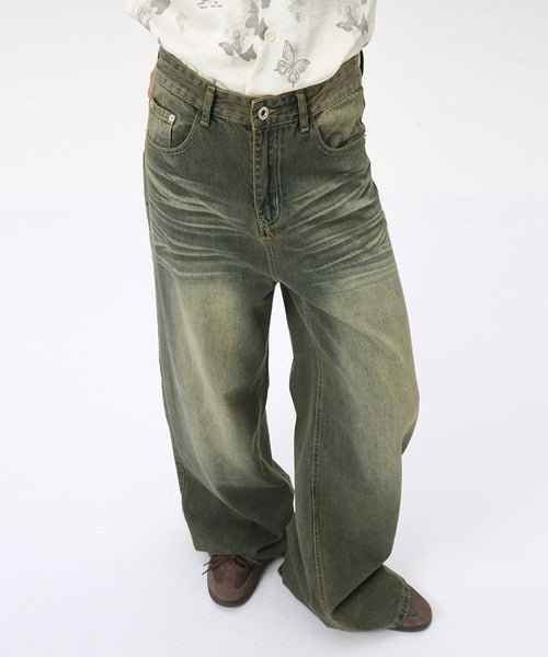 Denim Wide Casual Jeans - Color: Retro Cyan - DRIPIOT