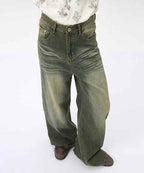 Denim Wide Casual Jeans - Color: Retro Cyan - DRIPIOT